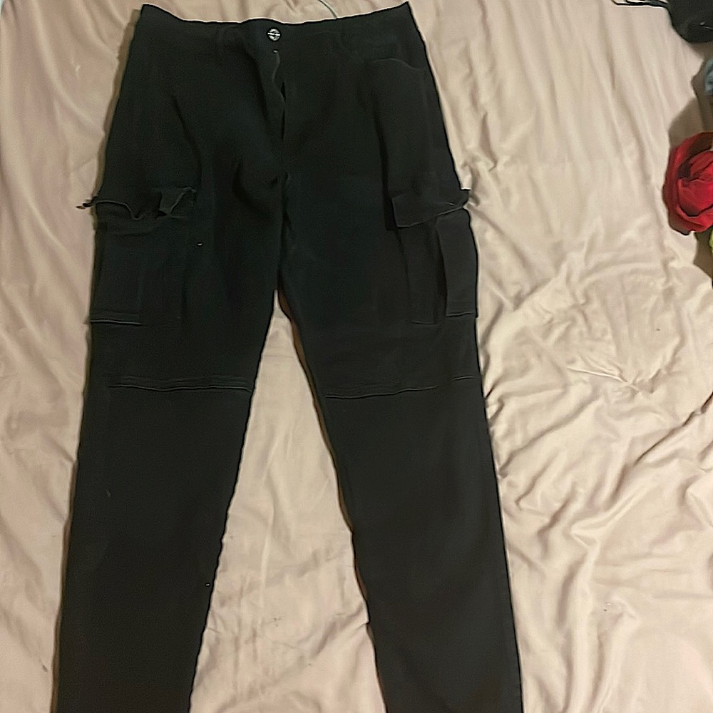 Plus size 16W Black High Waist Flap pocket Cargo Jeans.